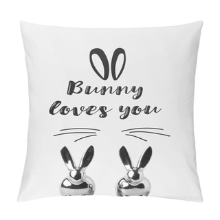 Personality  Two Statuettes Of Easter Bunnies With Bunny Loves You Lettering On White Pillow Covers