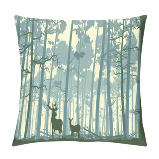 Personality  Abstract Illustration Of Wild Animals In Wood. Pillow Covers