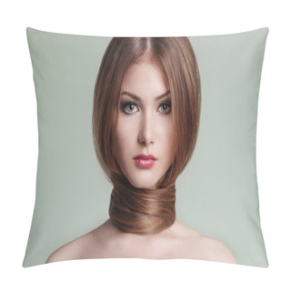 Personality  Beautiful Sexy Cute Sweet Girl With Clean Smooth Skin With Dark Blond Hair On The Neck And Bare Shoulders Pillow Covers