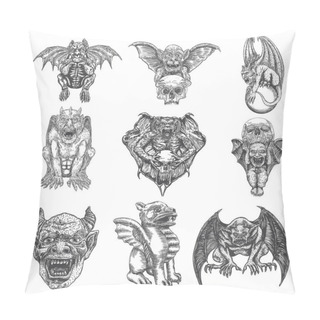 Personality  Set Of Gargoyle In Sitting Aggressive Position To Attack.  Human Pillow Covers