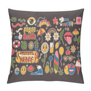 Personality  Collection Of Cartoon Summer Groovy Stickers 70s With Hippie Style Pillow Covers