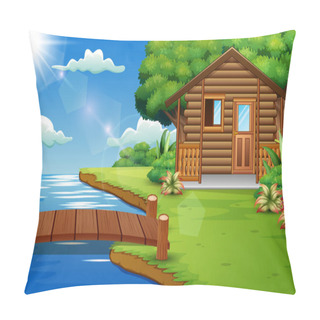 Personality  Nature Scene With Wooden Houses On The Edge Of The River Pillow Covers