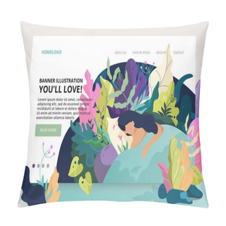 Personality  Modern Site Banner Nature Theme. Fantasy Modern Design. Fantasy Leaves Background Template. Dreaming Fantasy Illustration.  Pillow Covers