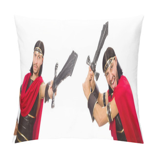 Personality  Gladiator Holding Sword Isolated On White Pillow Covers