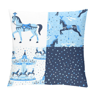 Personality  Blue Set Of Carousel Seamless Patterns Pillow Covers