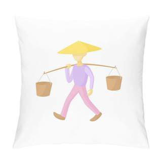 Personality  Man In A Conical Hat Carries Buckets Icon Pillow Covers