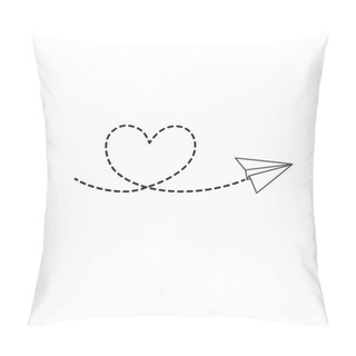 Personality  Paper Plane With Dotted Line Heart. Vector Linear Illustration By Hand. Doodle Drawing, Pillow Covers