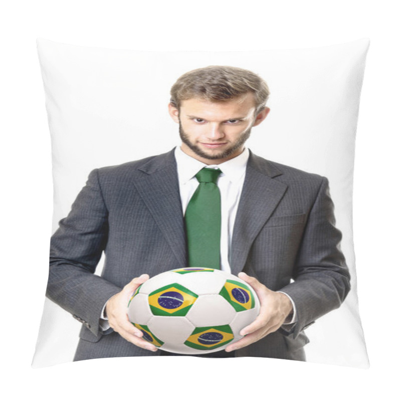 Personality  Businessman with Brazilian flag soccer ball pillow covers