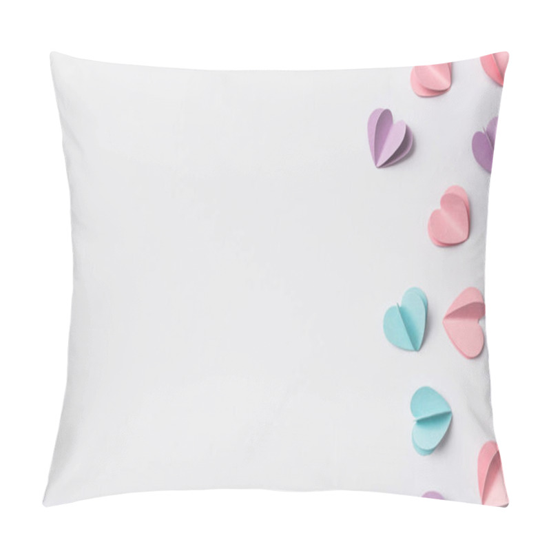 Personality  top view of colorful paper hearts on white background pillow covers