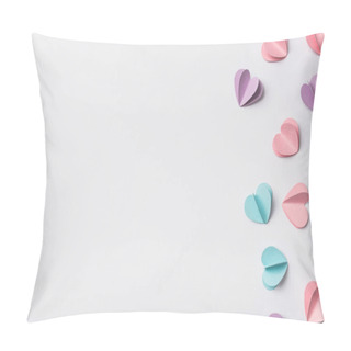 Personality  Top View Of Colorful Paper Hearts On White Background Pillow Covers
