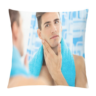 Personality  Man Touching His Face After Shaving Pillow Covers