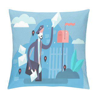 Personality  Postman Vector Illustration. Flat Tiny Letters Delivery Job Persons Concept Pillow Covers