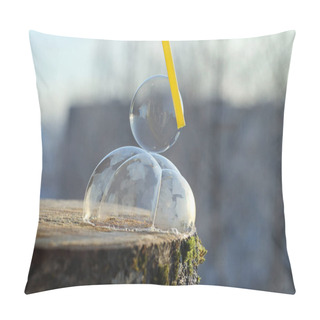 Personality  Soap Bubbles Freeze In The Cold. Winter Soapy Water Freezes In T Pillow Covers