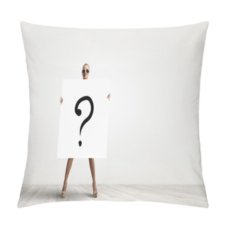 Personality  Girl With White Banner  . Mixed Media Pillow Covers