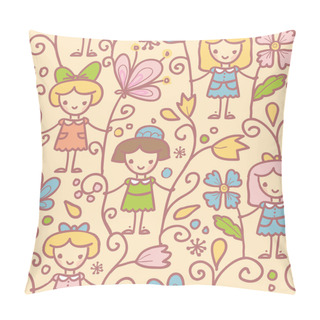 Personality  Girls With Flowers Seamless Pattern Background Pillow Covers