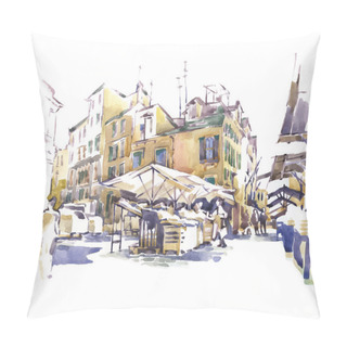 Personality  Hand Made Sketch Of Old Street. Pillow Covers