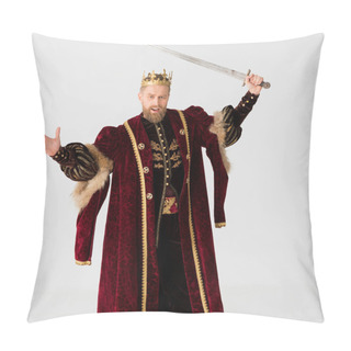 Personality  Angry King With Crown Holding Sword Isolated On Grey Pillow Covers