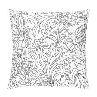 Personality  Vector Seamless Monochrome Floral Pattern. Coloring Book Pillow Covers