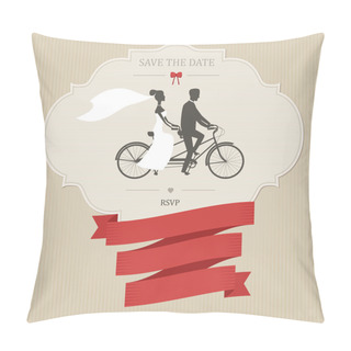 Personality  Vintage Wedding Invitation With Tandem Bicycle Pillow Covers
