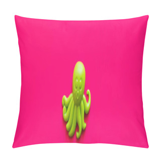 Personality  Top View Of Bright Green Octopus Toy On Pink Background, Banner Pillow Covers