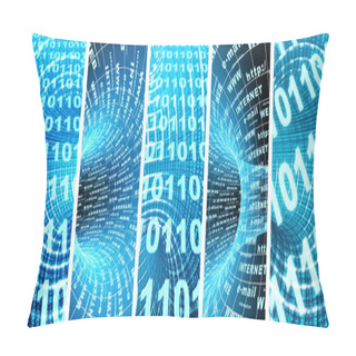 Personality  Set Of Vertical Banners With Abstract Blue Tunnel And Binary Cod Pillow Covers