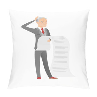 Personality  Senior Caucasian Accountant Holding A Long Bill. Pillow Covers