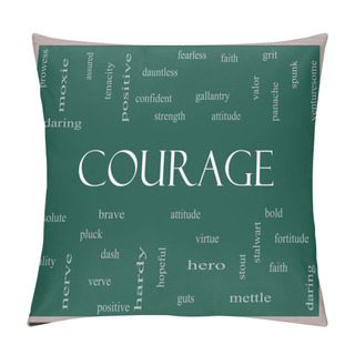 Personality  Courage Word Cloud Concept On A Blackboard Pillow Covers