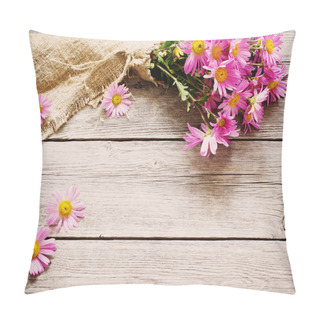 Personality  Bouquet Of Pink Flowers On Wooden Background Pillow Covers