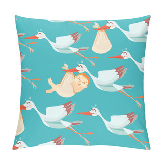 Personality  Pattern With Storks Bringing Newborns. Pillow Covers