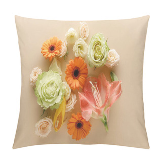 Personality  Top View Of Spring Flowers On Beige Background Pillow Covers