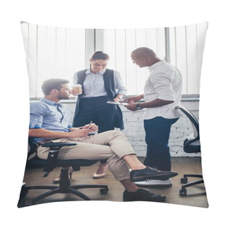 Personality  Multiethnic Colleagues Discussing In Office  Pillow Covers