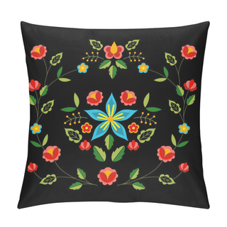 Personality  Polish Folk Pattern Vector. Floral Ethnic Ornament. Slavic Eastern European Print. Square Flower Design For Gypsy Interior Textile, Bohemian Pillow Case, Fashion Embroidery, Boho Poster, Silk Scarf. Pillow Covers