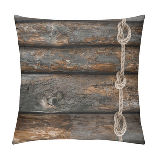 Personality  Top View Of Nautical Rope With Knots On Grunge Wooden Surface Pillow Covers