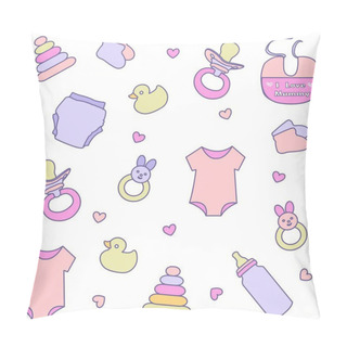 Personality  Seamless Pattern With Baby Girl Items. Newborn Clothes And Accessories Pillow Covers