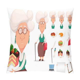 Personality  Grandmother Wearing Eyeglasses. Silver Haired Grandma, Pack Of Body Parts, Emotions And Things. Build Your Personal Design Of Cartoon Character. Vector Illustration  Pillow Covers