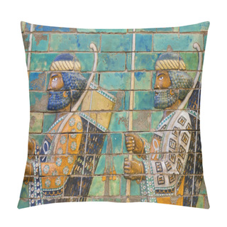 Personality  Two Soldiers With Bows And Spears, Ceramic Patterned Wall Of City Babylon Pillow Covers