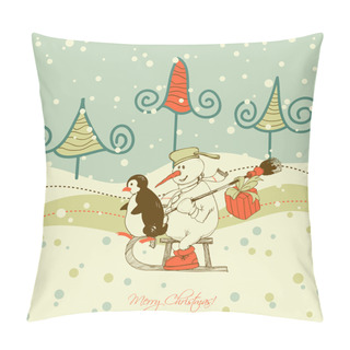 Personality  Cute Christmas Greeting Card, Winter Scene Pillow Covers