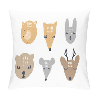 Personality  Vector Illustration Of Cute Animals, Woodland Collection. Handmade, Handcrafted, Hand Drawn Doodle Sketches Pillow Covers
