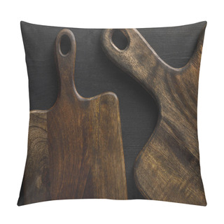 Personality  Top View Of Brown Wooden Cutting Boards On Dark Surface Pillow Covers