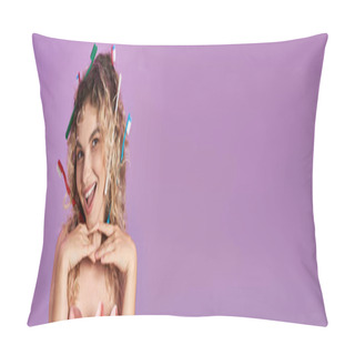 Personality  Beautiful Curly Tooth Fairy With Toothbrushes In Her Hair Smiling Sincerely At Camera, Banner Pillow Covers