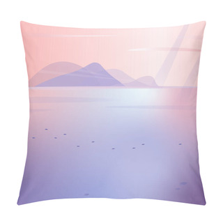 Personality  Landscape Snowy Desert. Traces Of A Wild Animal In The Snow. Sunny Weather. Vector Illustration. Pillow Covers