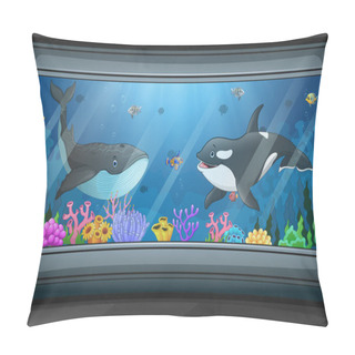 Personality  Whales Swimming In The Aquarium Tank Illustration Pillow Covers