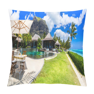 Personality  Luxury Resort Lux Le Morne, Mauritius Island. Lounge Bar Near Swimming Pool. November 2016 Pillow Covers