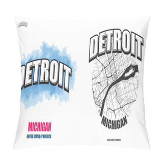 Personality  Detroit, Michigan, Two Logo Artworks Pillow Covers