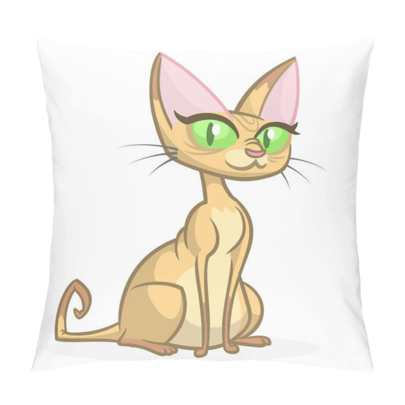 Personality  Cartoon Sphynx cat. Funny bald cat with green eyes. Vector illustration pillow covers