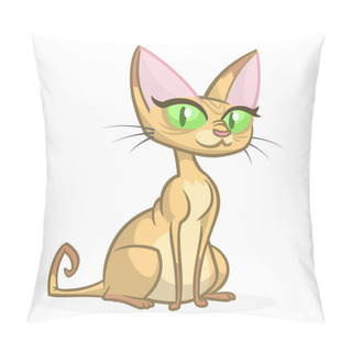Personality  Cartoon Sphynx Cat. Funny Bald Cat With Green Eyes. Vector Illustration Pillow Covers
