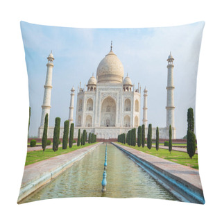 Personality  Taj Mahal Front View Reflected On The Reflection Pool, An Ivory-white Marble Mausoleum On The South Bank Of The Yamuna River In Agra, Uttar Pradesh, India. One Of The Seven Wonders Of The World. Pillow Covers
