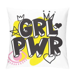 Personality  GRL PWR Short Quote. Girl Power Cute Hand Drawing Illustration Pillow Covers