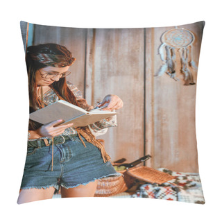 Personality  Woman In Boho Style Reading Book Pillow Covers