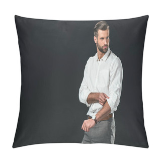 Personality  Handsome Businessman In White Shirt, Isolated On Black Pillow Covers